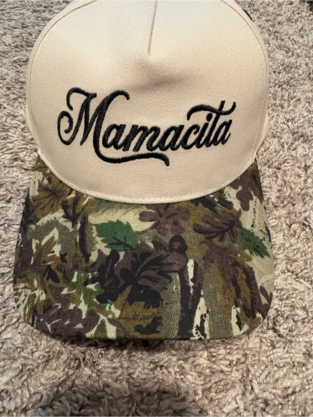 Mamacita Embroidered Trucker Cap - Beige & Camouflage
